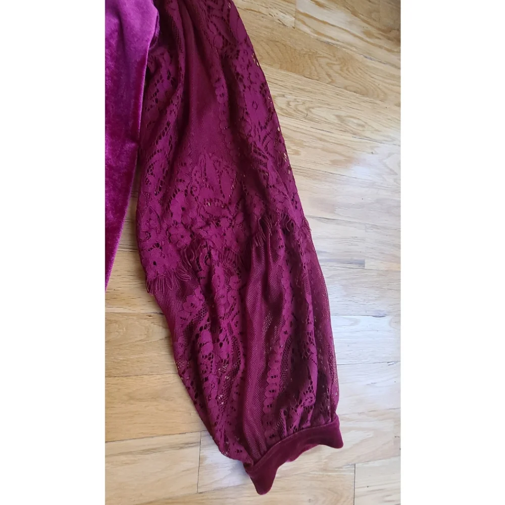 Free People Dream Team Red Velvet Lace Top Small Raspberry Small Whimsigoth